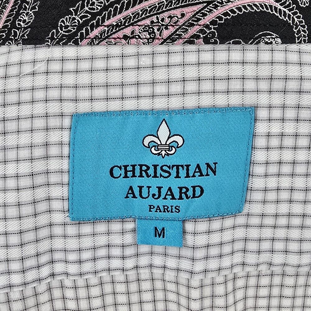 Christian Aujard Paris White with Grey Check Flip Cuff Dress Shirt Men's M - Picture 5 of 8